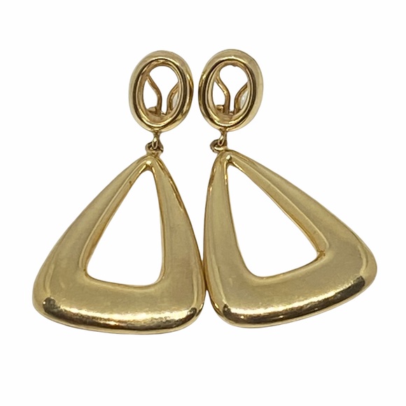 18K Solid Gold Jewelry - Vintage 70’s: 18K Solid Gold 𖧷 Chunky Drop Earrings 𖧷 French Hook Pierced Ears